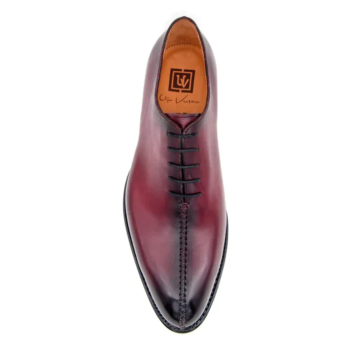 "Derrick" Burnished Calfskin Lace-Up Oxford Burgundy