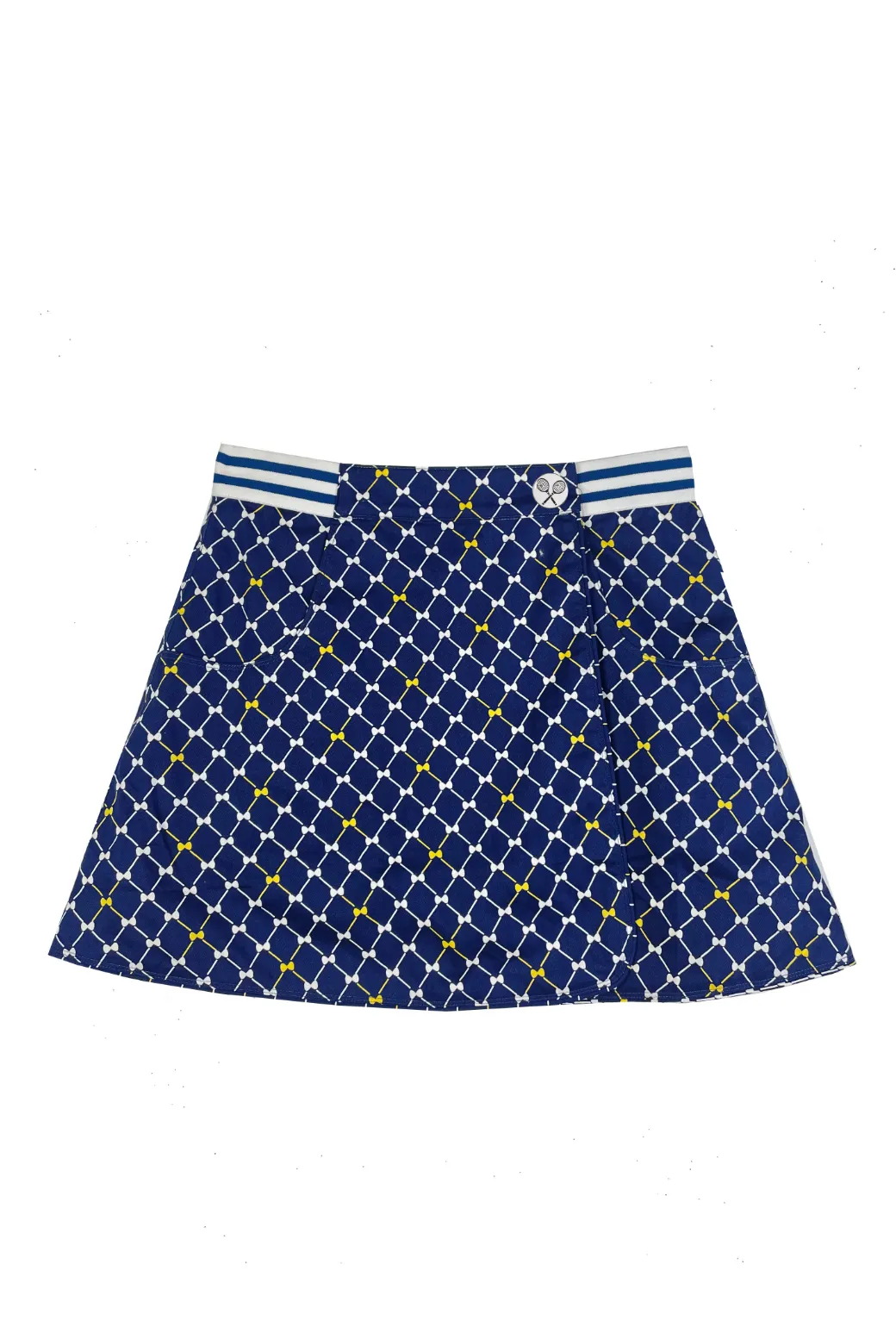 Reversible Tennis Skirt - Navy Bows & Yellow Lurex