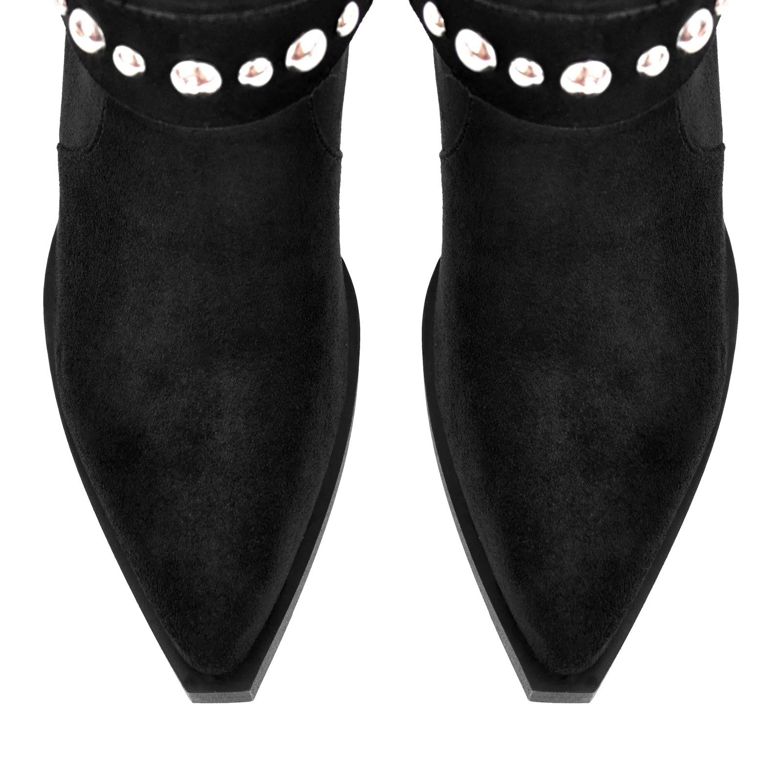 Rivet Pointed Toe Suede Western Ankle Boots