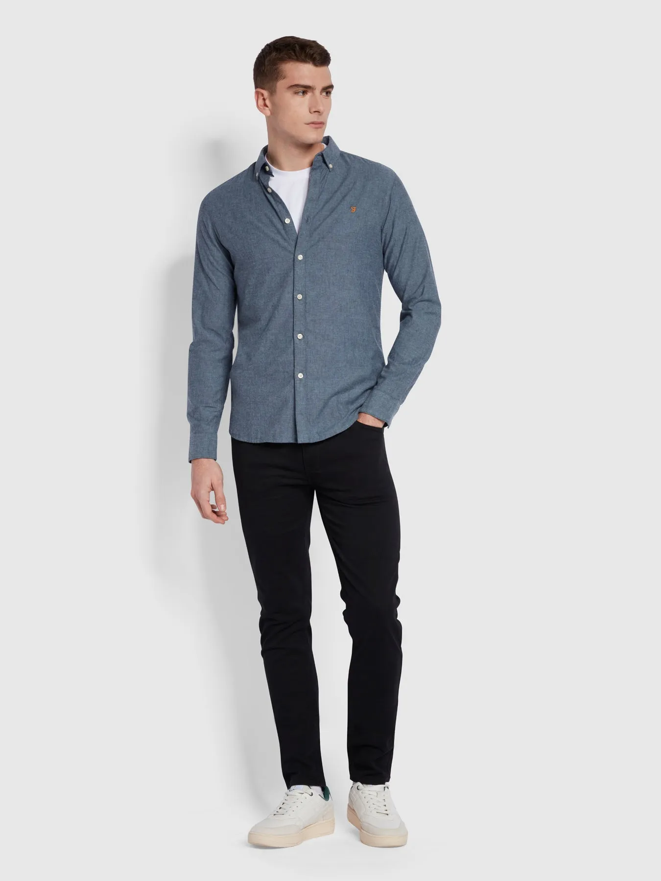 Steen Slim Fit Brushed Organic Cotton Shirt In Blue Bell