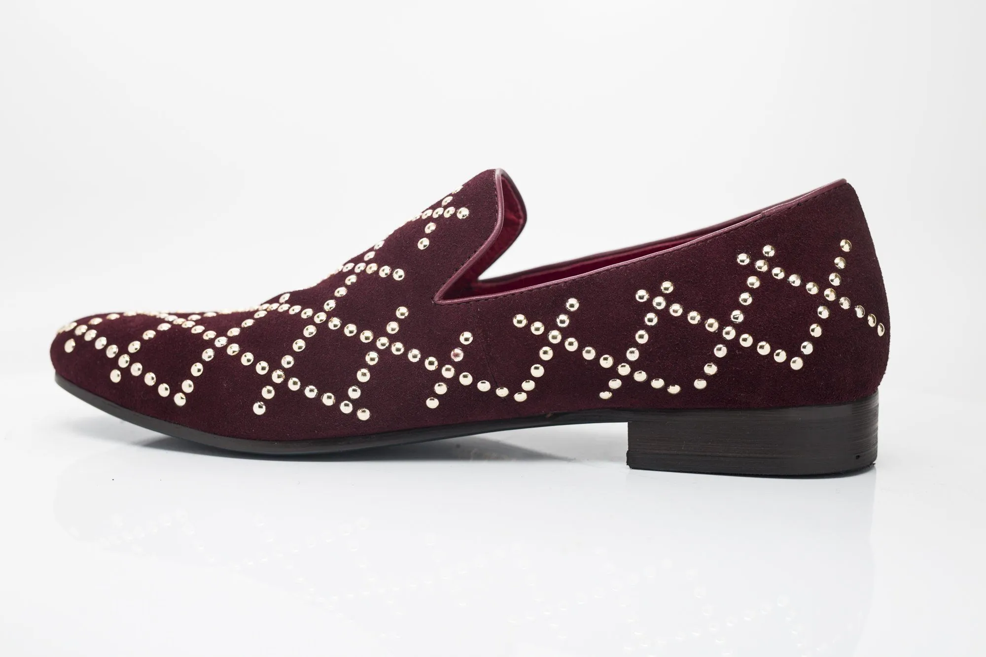 Studded Suede Slip-On Loafer Burgundy