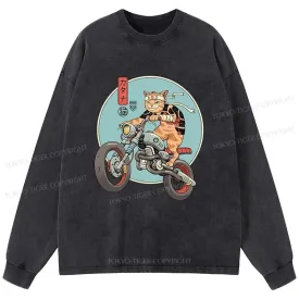 Tokyo-Tiger Catana Motorcycle Washed Long Sleeve T-Shirt