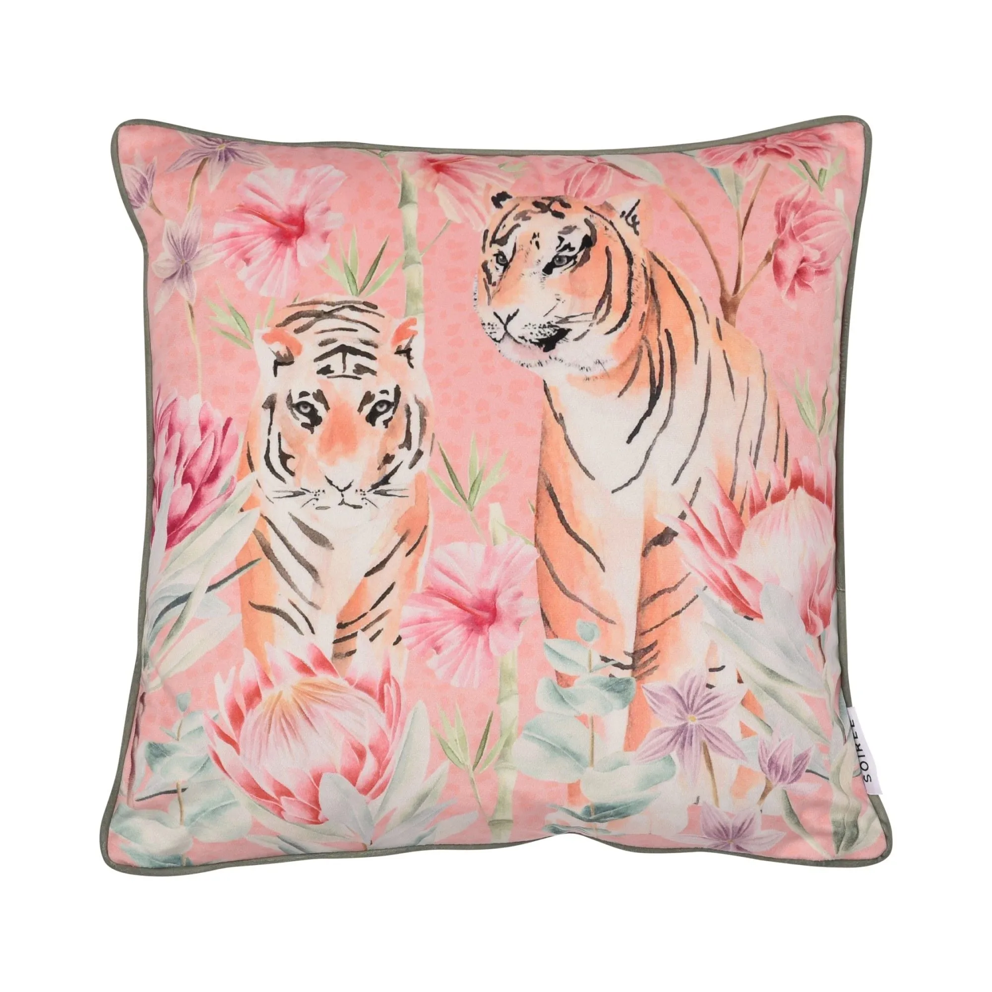 Tropical Leopard Cushion by Soiree in Coral/Camel 43 x 43cm