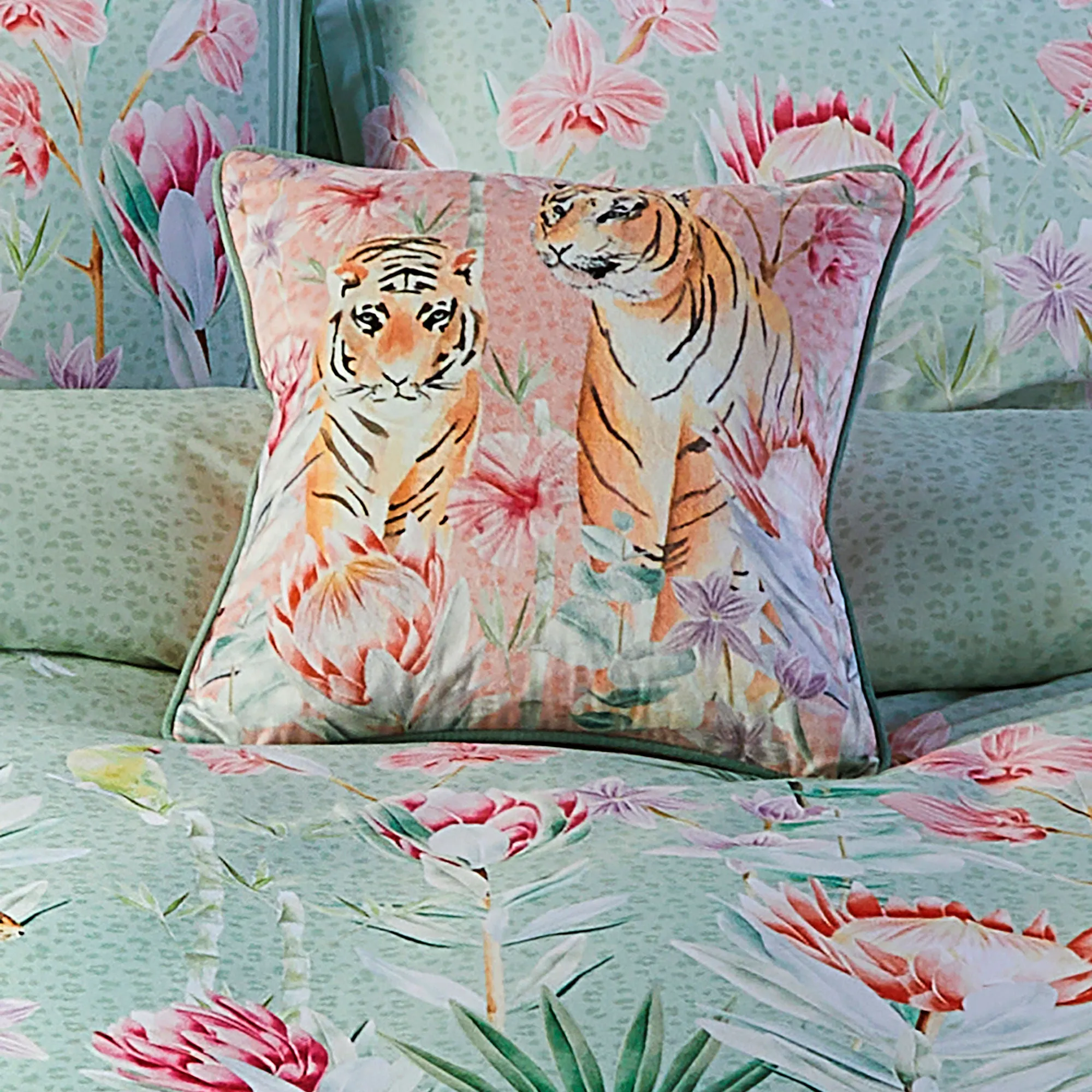 Tropical Leopard Cushion by Soiree in Coral/Camel 43 x 43cm