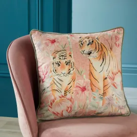 Tropical Leopard Cushion by Soiree in Coral/Camel 43 x 43cm