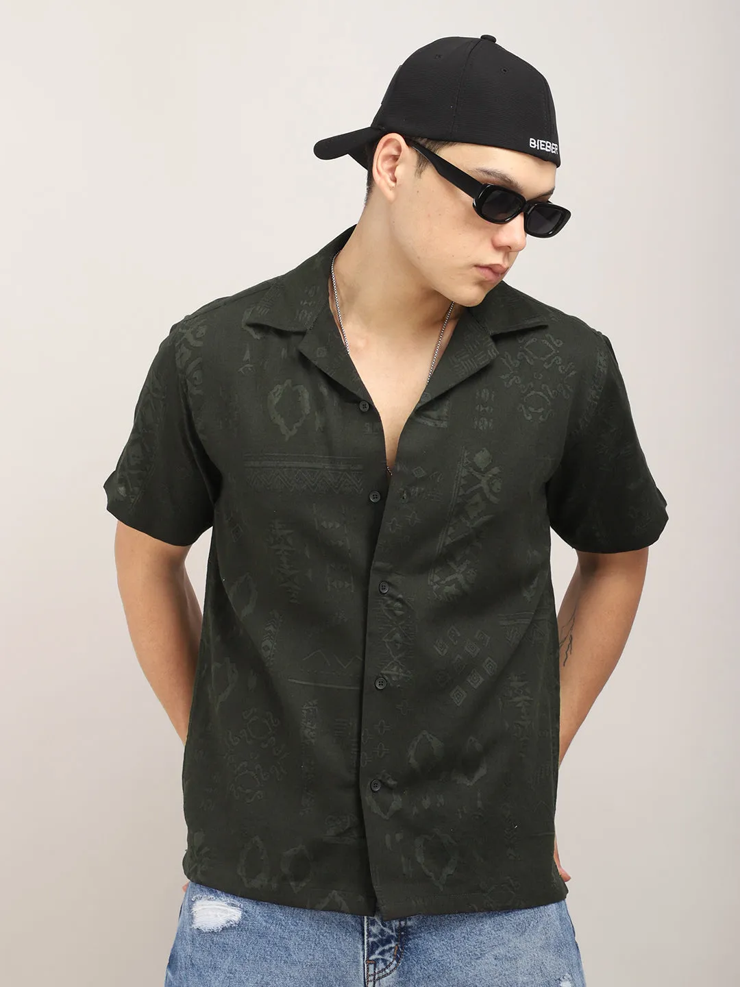 Unique Vision Olive Half Sleeve Shirt