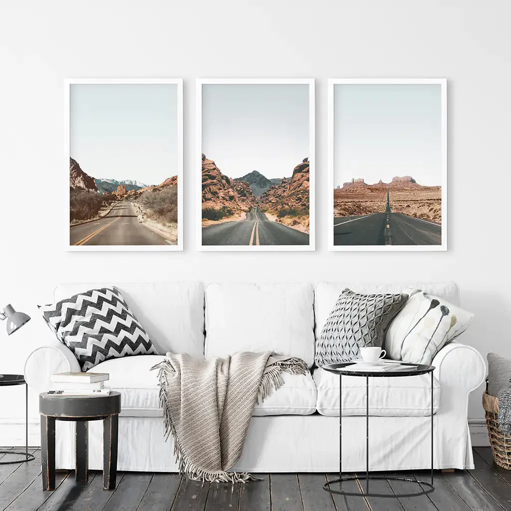 USA Travel Wall Art Set. Roads of Utah, Nevada, Colorado