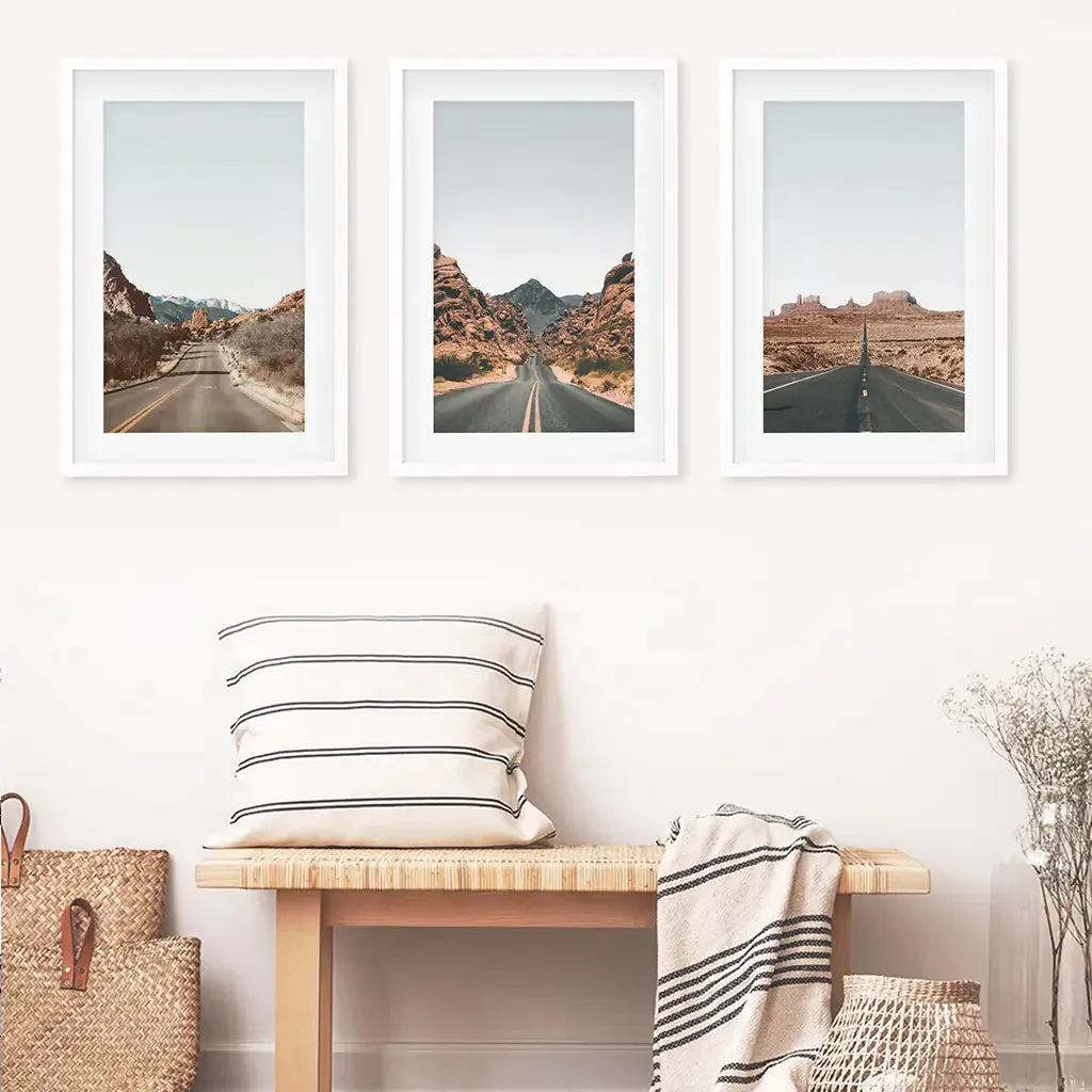 USA Travel Wall Art Set. Roads of Utah, Nevada, Colorado