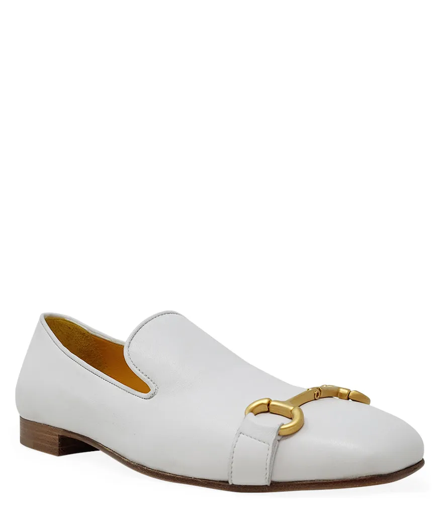 White Leather Square Toe Loafer