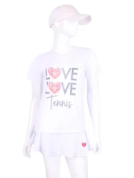 White V-Neck Unisex Love Love Tennis T-Shirt